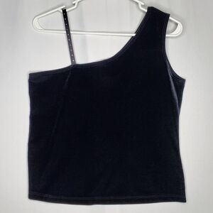 Vtg Velvet Sequin Top Women Large Black Jewel Asymmetric Bling 90s Y2K Going-Out
